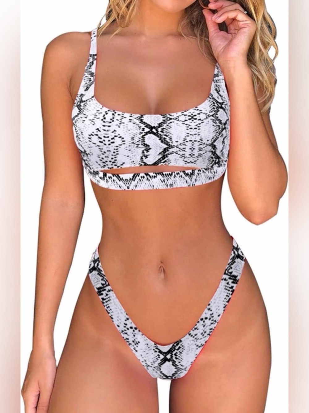Byouao White Snakeskin Print Cutout Bikini Set NWT